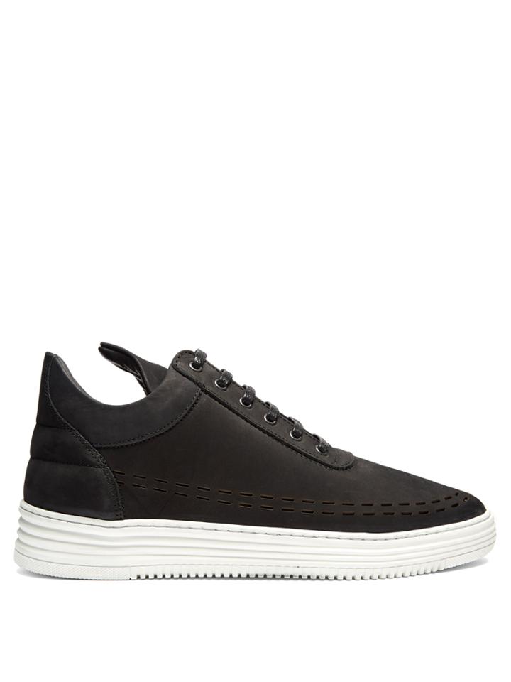 Filling Pieces Perforated Down Low-top Nubuck Trainers