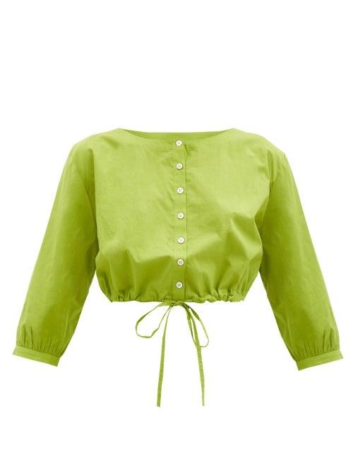 Matchesfashion.com Le Sirenuse, Positano - Jinny Cotton-voile Crop Top - Womens - Green