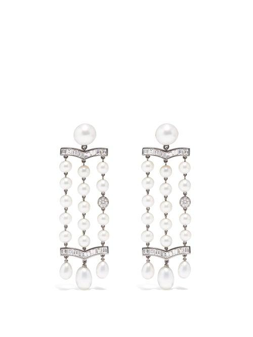 Jessica Mccormack - Diamond, Pearl & 18kt Gold Chandelier Earrings - Womens - Gold Multi