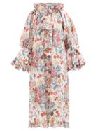 Horror Vacui - Thea Floral-print Cotton Midi Dress - Womens - White Multi