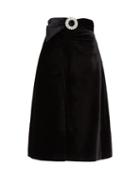 Matchesfashion.com Miu Miu - Crystal Buckle Front Slit Velvet Skirt - Womens - Black