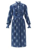 Matchesfashion.com Paco Rabanne - Star-print Pliss-chiffon Dress - Womens - Blue