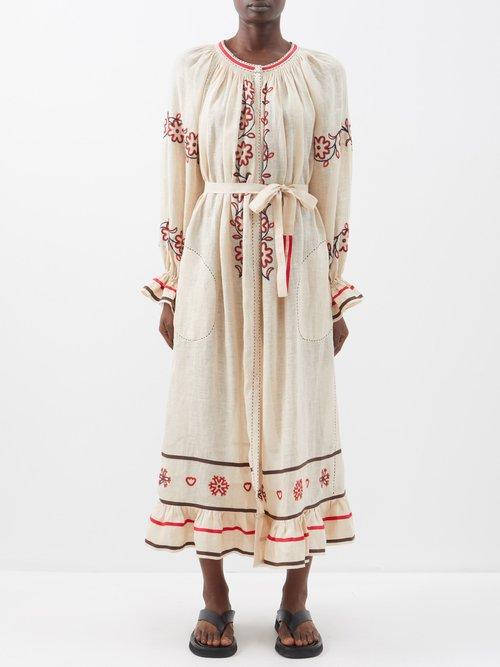 Vita Kin - Bukovel Embroidered-linen Dress - Womens - Cream Multi