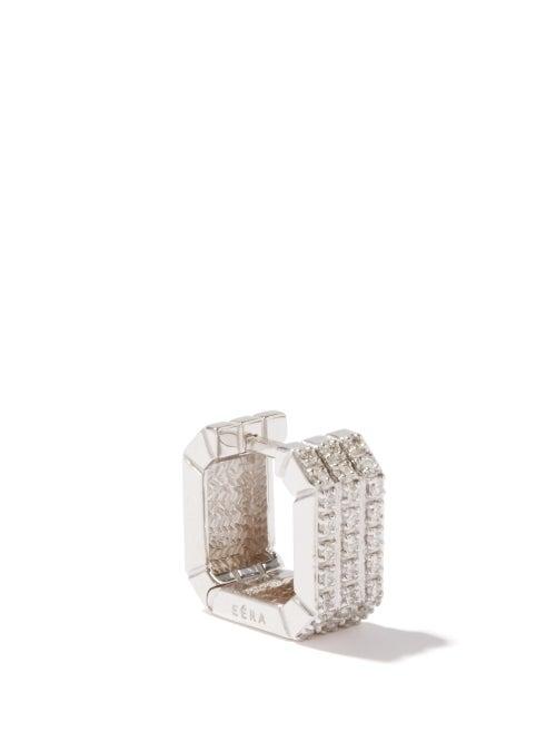 Era - Tripple Diamond & 18kt Gold Single Hoop Earring - Womens - Silver