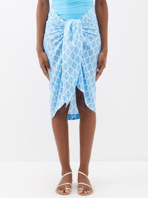 Melissa Odabash - Diamond-print Voile Sarong - Womens - Blue Print
