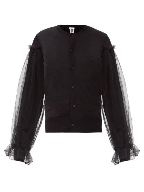 Matchesfashion.com Noir Kei Ninomiya - Tulle-sleeve Wool Cardigan - Womens - Black