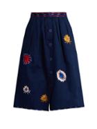 Matchesfashion.com Thierry Colson - Riviera Embroidered Cotton Midi Skirt - Womens - Blue Multi