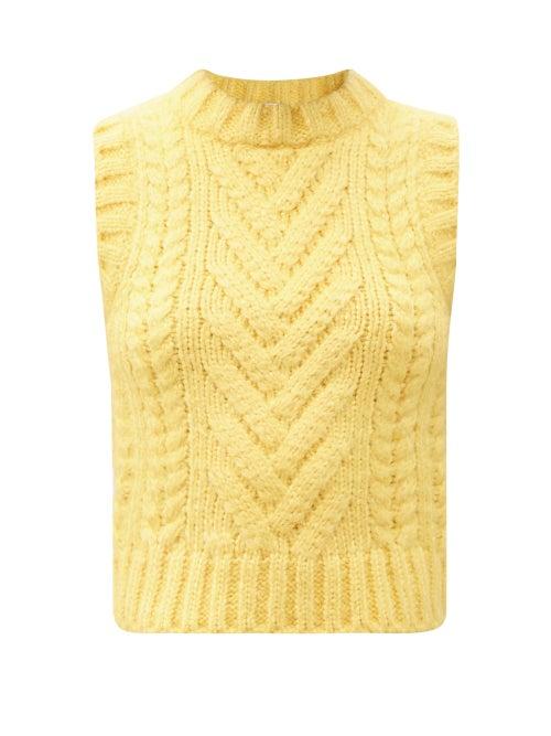 Matchesfashion.com Cecilie Bahnsen - Frida Ribbed & Cable-knit Sleeveless Silk Sweater - Womens - Yellow