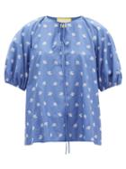 Ladies Rtw Erdem - Monaco Embroidered Cotton-blend Poplin Blouse - Womens - Blue