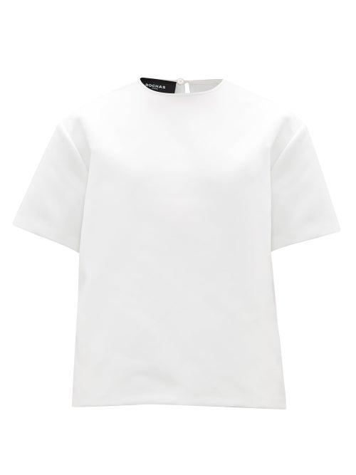 Matchesfashion.com Rochas - Round-neck Duchess-satin Top - Womens - Ivory