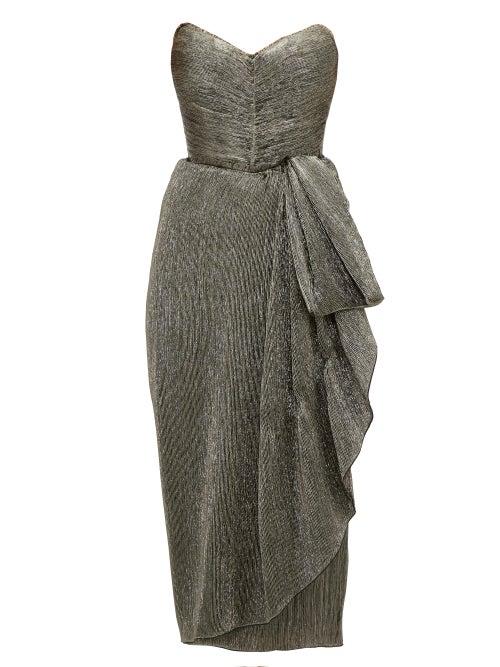 Matchesfashion.com Maria Lucia Hohan - Marie Sweetheart Neckline Metallic Dress - Womens - Dark Grey