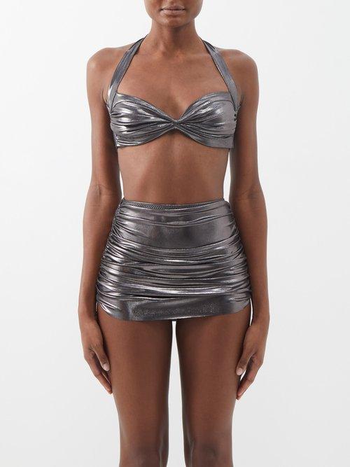 Norma Kamali - Bill Ruched Bikini Top - Womens - Dark Grey