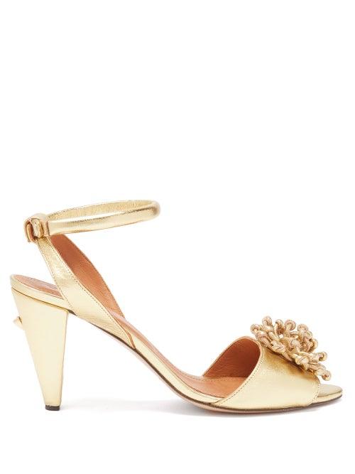Matchesfashion.com Osman - Mae Flower Metallic Leather Sandals - Womens - Gold