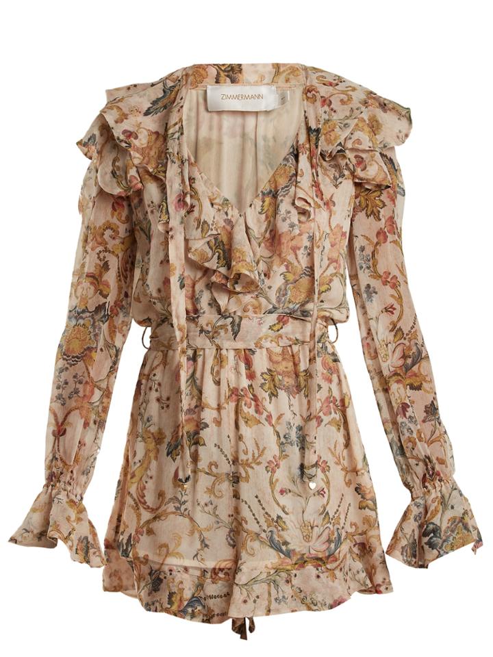 Zimmermann Painted Heart Cascade Floral-print Silk Playsuit