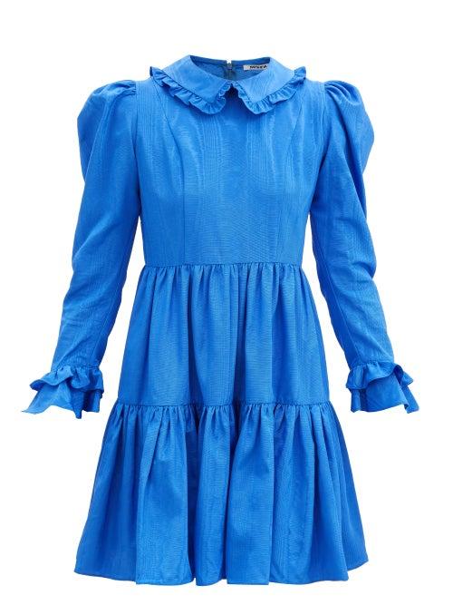 Matchesfashion.com Batsheva - Lucy Ruffled Moir Mini Dress - Womens - Blue