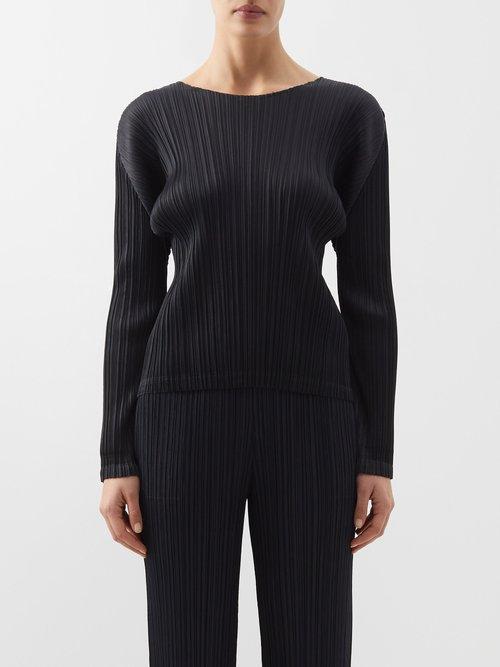 Pleats Please Issey Miyake - Technical-pleated Long-sleeved Top - Womens - Black