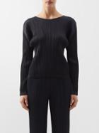 Pleats Please Issey Miyake - Technical-pleated Long-sleeved Top - Womens - Black