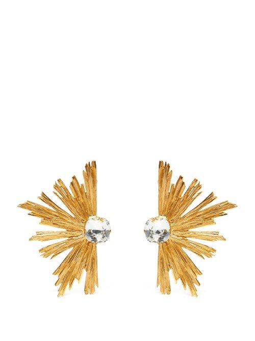 Matchesfashion.com Saint Laurent - Burst Crystal Centre Clip On Earrings - Womens - Gold