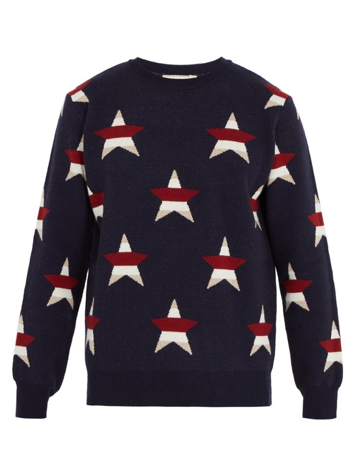 Maison Kitsuné Star-intarsia Wool And Cashmere-blend Sweater