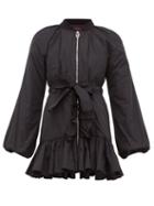 Matchesfashion.com Giambattista Valli - Ruffle Trim Down Padded Bomber Jacket - Womens - Black