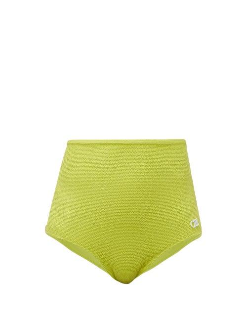 Matchesfashion.com Solid & Striped - The Violet Smocked High Rise Bikini Briefs - Womens - Yellow