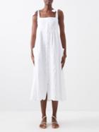 Juliet Dunn - Tie-shoulder Floral-embroidered Cotton Midi Dress - Womens - White