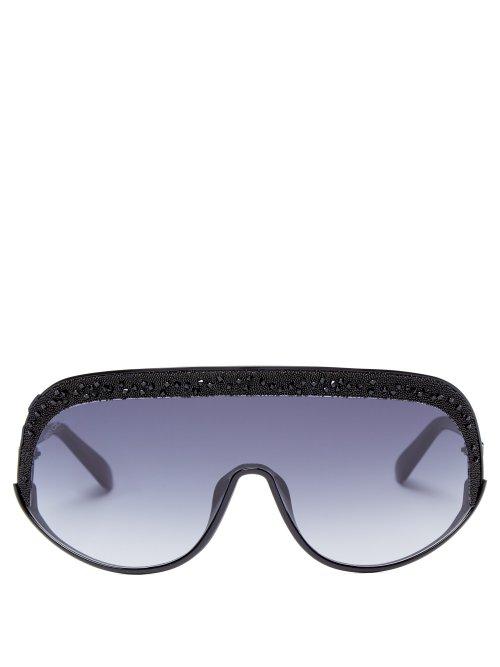 Matchesfashion.com Jimmy Choo - Siryn Crystal Embellished Oversized Sunglasses - Womens - Black