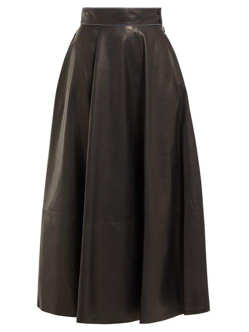 Matchesfashion.com Loewe - High Rise Leather Midi Skirt - Womens - Black