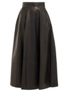 Matchesfashion.com Loewe - High Rise Leather Midi Skirt - Womens - Black