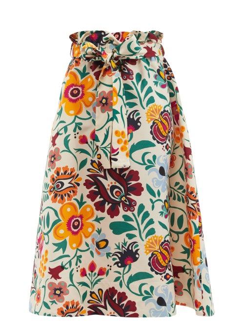 Ladies Beachwear La Doublej - Sardegna Selva-print Cotton-poplin Skirt - Womens - White Print
