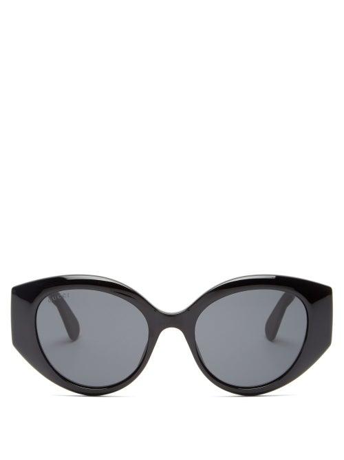 Ladies Accessories Gucci - Gg-logo Quilted Cat-eye Acetate Sunglasses - Womens - Black Grey