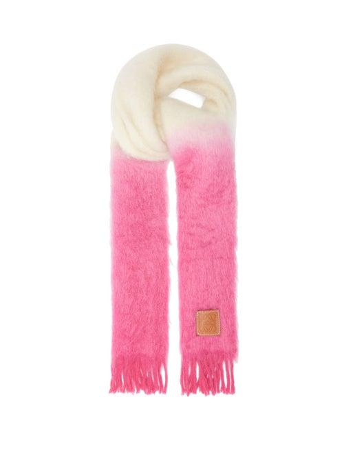 Loewe - Anagram-patch Colour-block Mohair-blend Scarf - Womens - Pink White