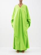 Roksanda - Violeta V-neck Balloon-sleeve Cotton Dress - Womens - Bright Green
