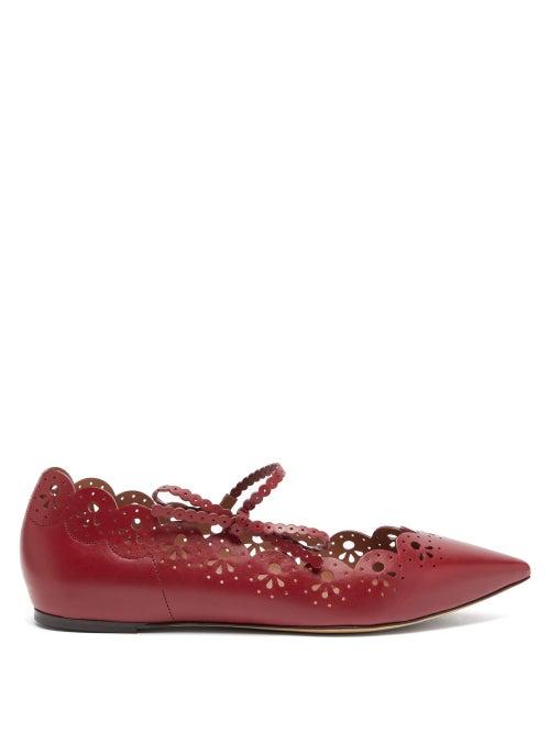 Matchesfashion.com Tabitha Simmons - Bobbin Laser Cut Leather Mary Jane Flats - Womens - Burgundy