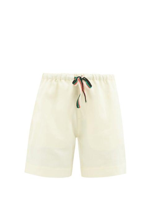 Wales Bonner - Drawstring-waist Cotton-blend Twill Shorts - Womens - Light Yellow