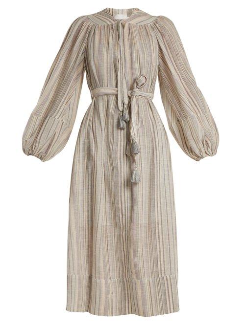 Matchesfashion.com Zimmermann - Helm Striped Cotton And Linen Blend Dress - Womens - Blue Multi