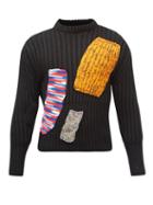 Matchesfashion.com Raf Simons - Aw14 Knitted-patchwork Wool-blend Sweater - Mens - Navy