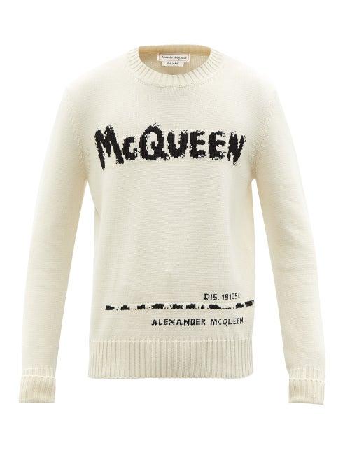 Alexander Mcqueen - Graffiti-logo Cotton Sweater - Mens - Cream