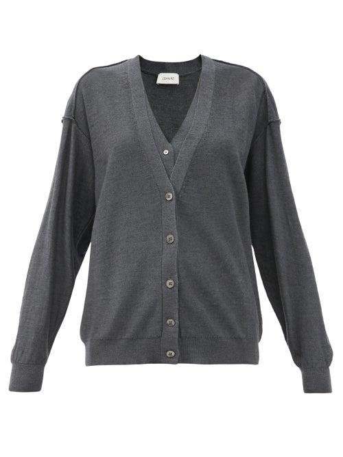 Matchesfashion.com Lemaire - Double-front V-neck Wool-blend Cardigan - Womens - Dark Grey