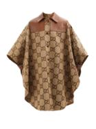 Gucci - Gg-monogram Leather-trim Coat - Womens - Camel