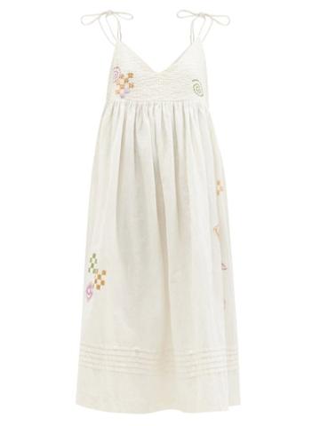 Matchesfashion.com Story Mfg. - Daisy Embroidered Organic Cotton-blend Dress - Womens - Ivory