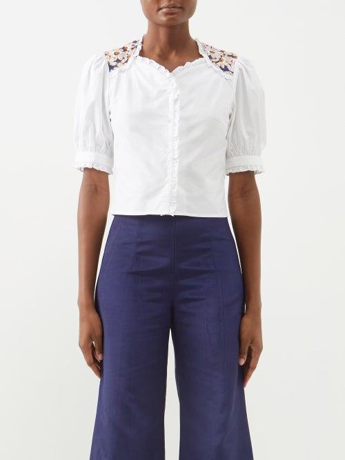 Batsheva - Thea Fall Daisy-print Cotton-poplin Blouse - Womens - White Multi