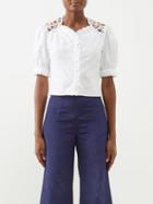 Batsheva - Thea Fall Daisy-print Cotton-poplin Blouse - Womens - White Multi