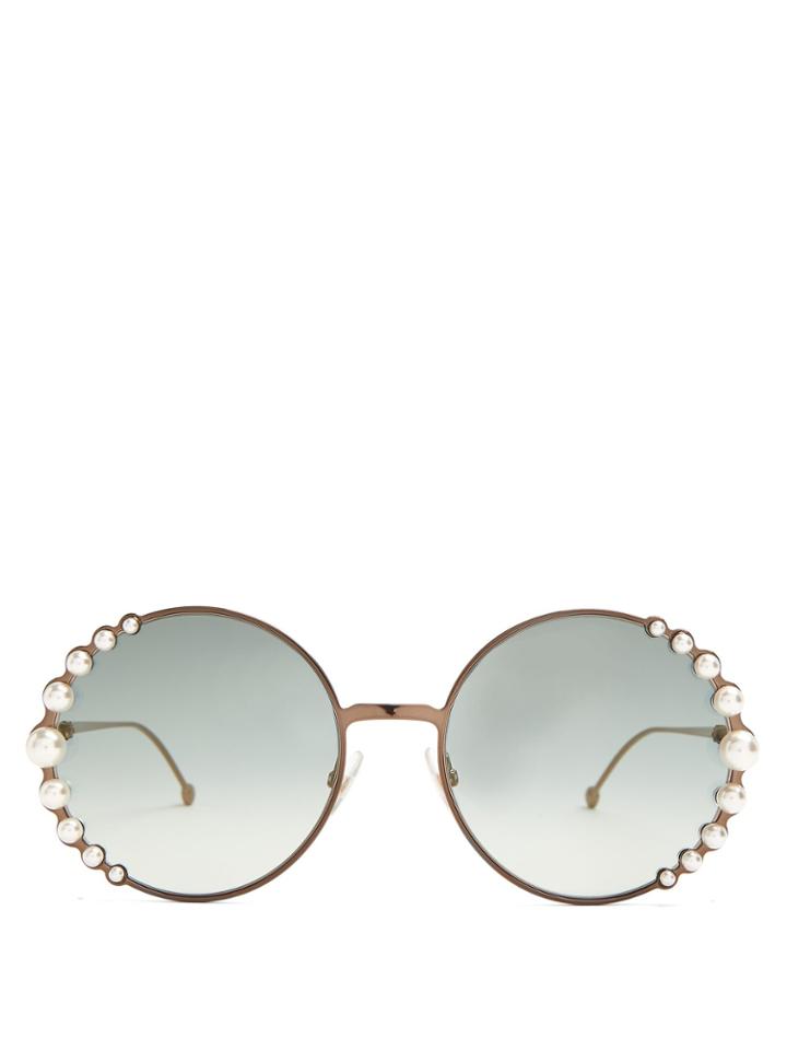 Fendi Faux-pearl Embellished Round-frame Sunglasses