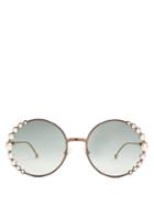 Fendi Faux-pearl Embellished Round-frame Sunglasses