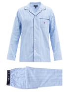 Matchesfashion.com Polo Ralph Lauren - Logo-embroidered Striped Cotton Pyjama Set - Mens - Light Blue