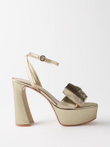 Gianvito Rossi - 70 Bow-tied Lam Platform Sandals - Womens - Gold