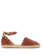 Matchesfashion.com Valentino - Rockstud Wraparound Leather Espadrille Flats - Womens - Tan