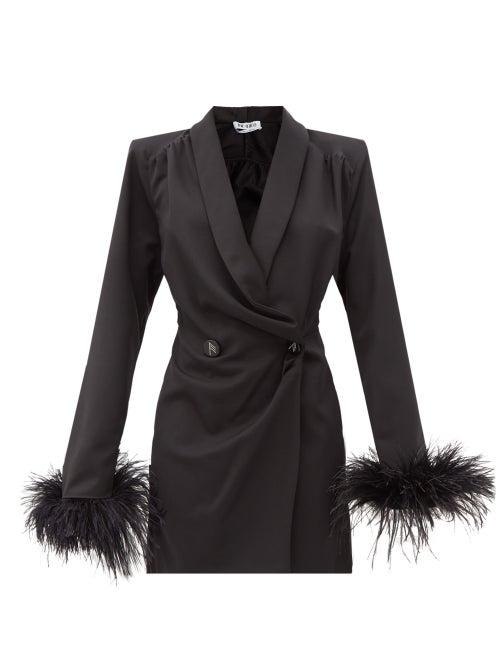 Matchesfashion.com The Attico - Feather-trim Wool-blend Crepe Mini Dress - Womens - Black