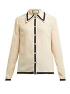 Matchesfashion.com Gucci - Grosgrain Trimmed Silk Crepe De Chine Blouse - Womens - Ivory Multi